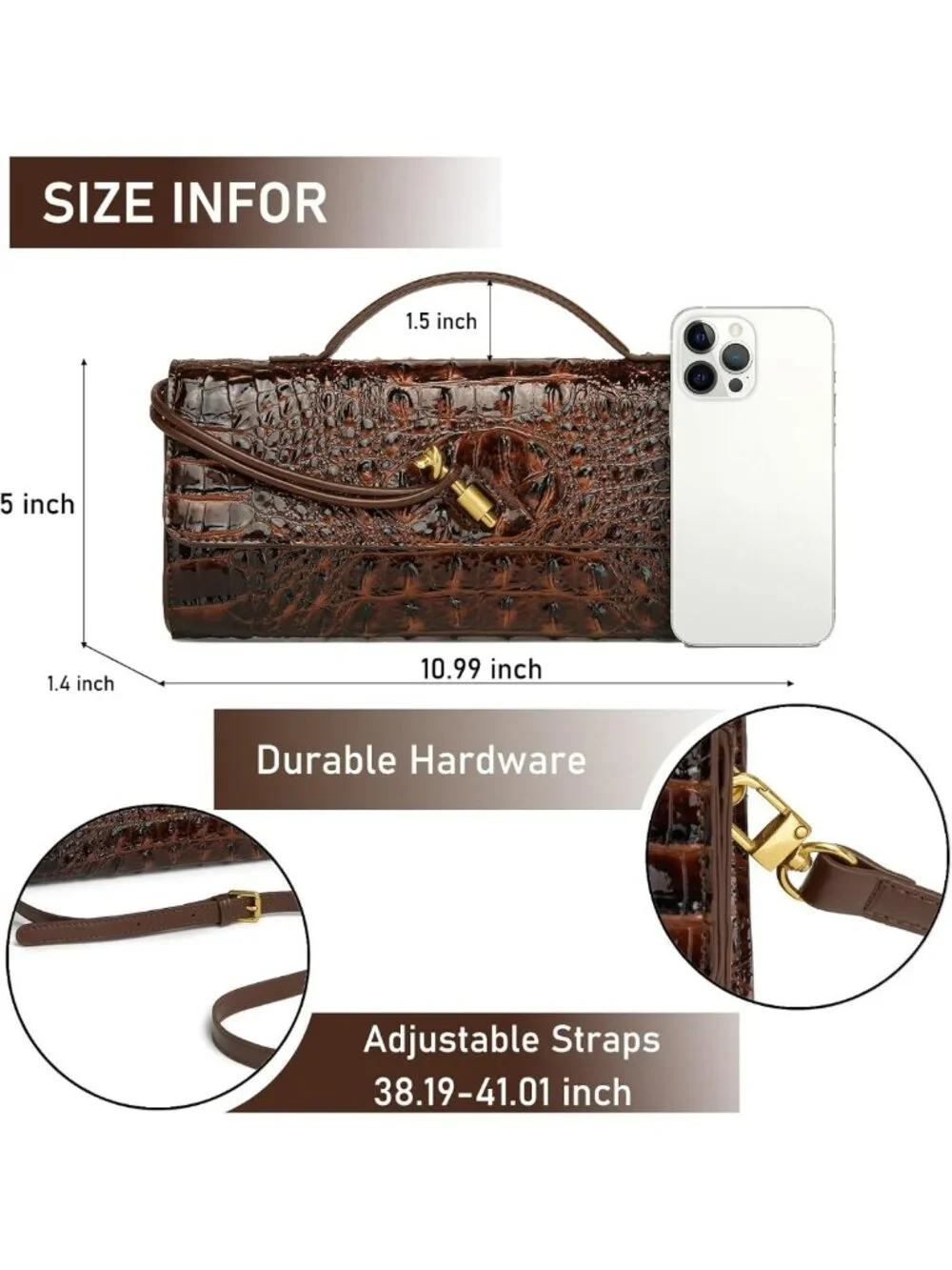 Trendy Crocodile Evening Clutch Purse | Cute Vegan Leather Crossbody Handbag